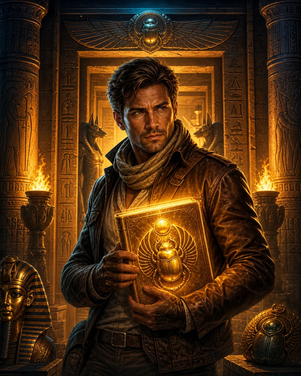 Корица на слота Book of Dead със златна книга и йероглифи