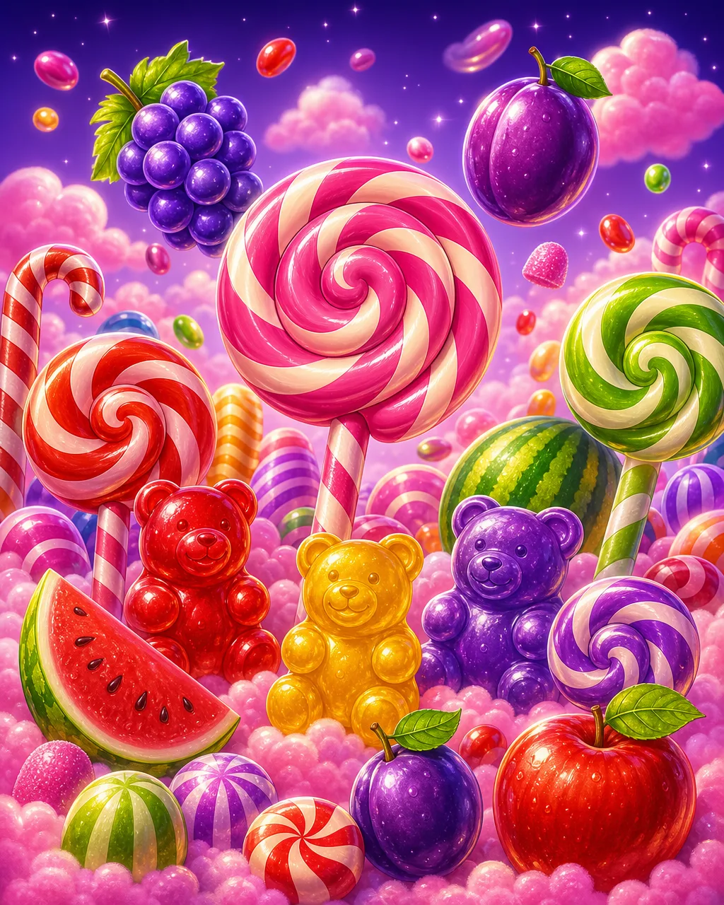 Корица на слота Sweet Bonanza с плодове и бонбони