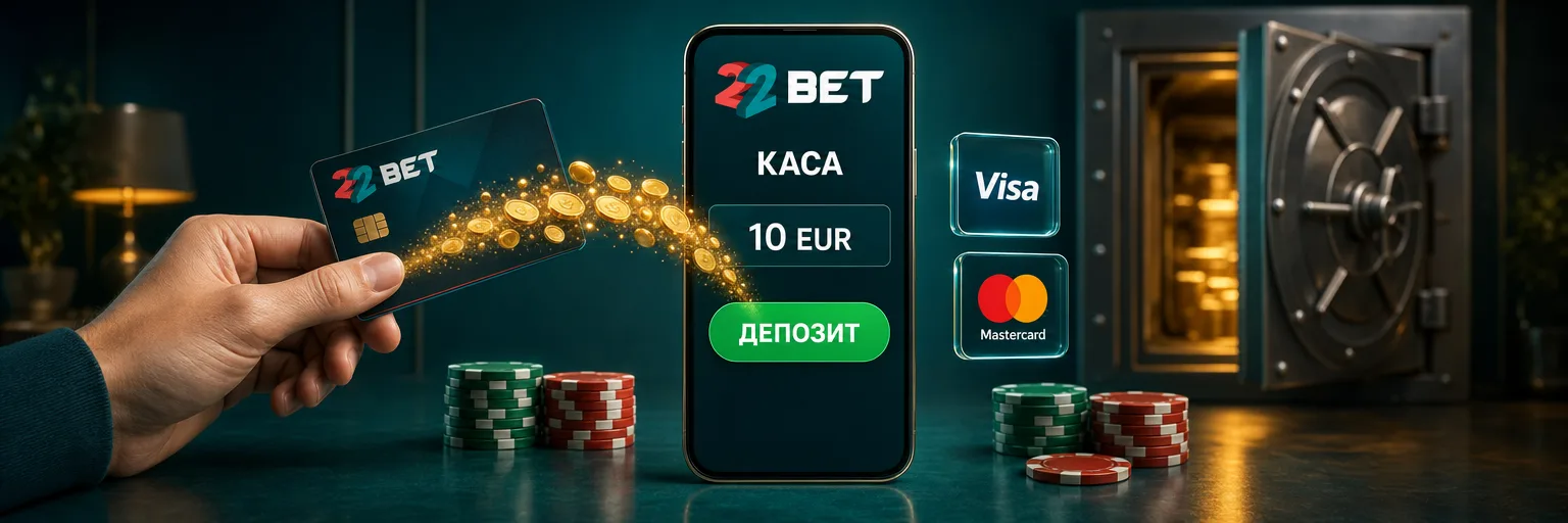 Касата на 22Bet с методи за плащане и суми в евро